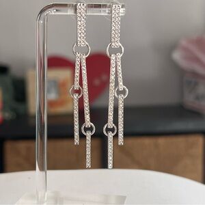 Swarovski Crystal & Silver Evening Dressy Hanging Bar Earrings Pierced Ears